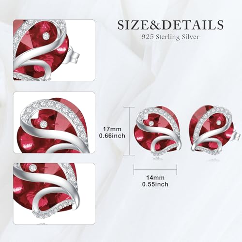 Butterfly Heart Birthstone Crystal Stud Earrings for Women S925 Sterling Silver Heart Birthstone Studs Birthday Gifts for Wife Mother Daughter Girlfriend Mom - color: 01-January