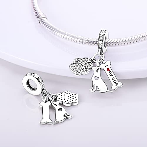 925 Sterling Silver Charm for Bracelet Necklace Women Dangle Pendant Beads | Love Faith Mom Ocean travel Butterfly Party Charm Beads Pendants DIY Jewelry Gift - color: Dog paw bone charms