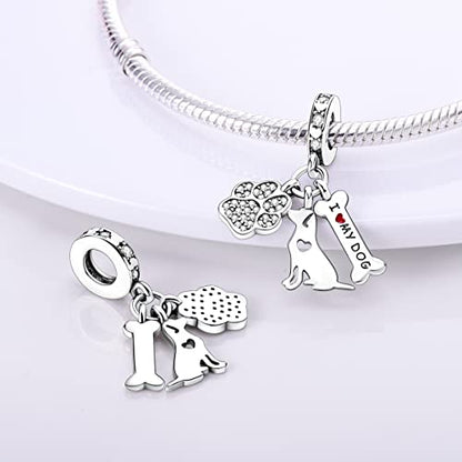 925 Sterling Silver Charm for Bracelet Necklace Women Dangle Pendant Beads | Love Faith Mom Ocean travel Butterfly Party Charm Beads Pendants DIY Jewelry Gift - color: Dog paw bone charms