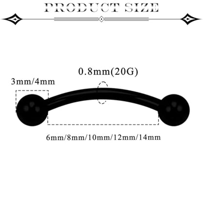 20G Eyebrow Piercing Jewelry Surgical Steel Vertical Labret Lip Jewelry Curved Barbell Tiny Eyebrow Rings Ear Rook Navel Small Belly Button Ring for Women Men 6mm/8mm/10mm/12mm/14mm - color: black,ball