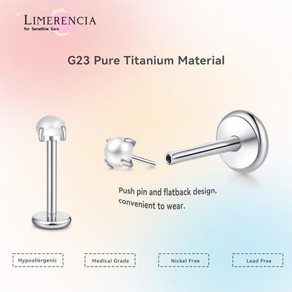 limerencia Titanium Threadless Flat Back Earrings Stud Piercing Jewelry | 20G Press Fit Titanium Push Pop in Cartilage Tragus Labret Lip Medusa Conch Piercing Jewelry Hypoallergenic for Women Men - style: Pearl Silver