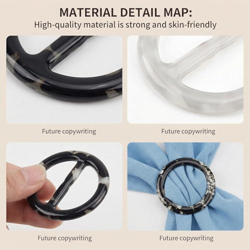 6PCS 2inch Women Lady Plastic Round Circle Scarf Ring Clips Scarves Buckle Silk Clasp Clothing Ring Wrap Holder for Silk Neckerchief Clothing T-Shirt(Black White Mixed)