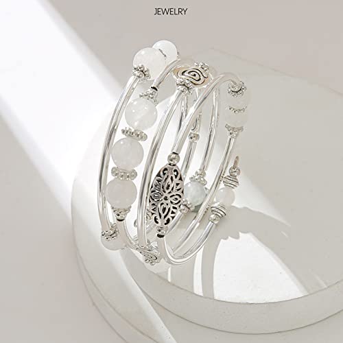 FULU AUTUMN Stackable Beaded Bracelets for Women Boho Wrap Silver Bracelet Layered Fashion Jewelry Gifts for Her - color: 17-White