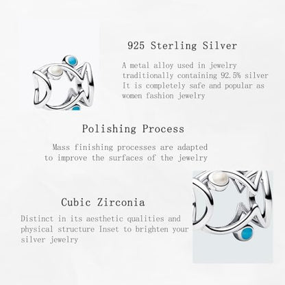 Charms Beads 925 Sterling Silver Animal Heart Flower Friend Dangle Pendant with 5A Cubic fits for Charms Bracelets for Woman Valentine's Day Mother's Day Christmas Graduation Birthday Gift - style: D27-Blue Fish