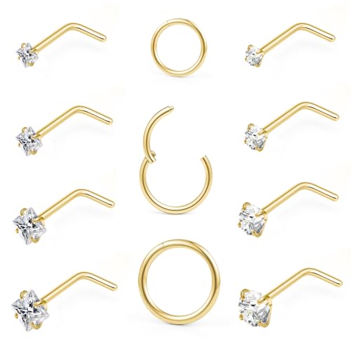 20g Nose Rings Studs and 18g Nose Rings Hoops for Women Men: Hypoallergenic Surgical Stainless Steel Threadless Corkscrew/L Shape/Straight Nose Studs Round Square Simulated Diamond CZ 1.5/2/2.5/3mm Nose Bone Studs Hinged Clicker Segment Nose Hoops Septum