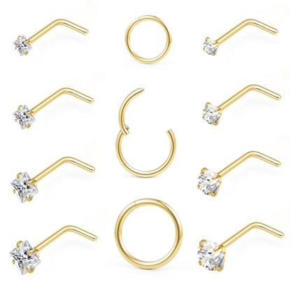 20g Nose Rings Studs and 18g Nose Rings Hoops for Women Men: Hypoallergenic Surgical Stainless Steel Threadless Corkscrew/L Shape/Straight Nose Studs Round Square Simulated Diamond CZ 1.5/2/2.5/3mm Nose Bone Studs Hinged Clicker Segment Nose Hoops Septum