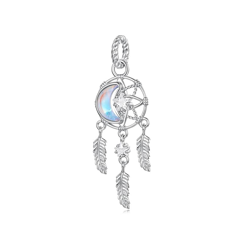 Celestial Bead Charms for Bracelets, Star Moon Dreamcatcher Dangle Charms, Silver Tone Copper, Glass Resin CZ Accents, Charm Beads for Women Jewelry Making, Gift Box Included - color: Moon Star Dreamcatcher Dangle Charm