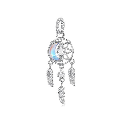 Celestial Bead Charms for Bracelets, Star Moon Dreamcatcher Dangle Charms, Silver Tone Copper, Glass Resin CZ Accents, Charm Beads for Women Jewelry Making, Gift Box Included - color: Moon Star Dreamcatcher Dangle Charm