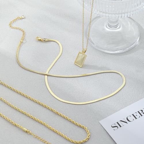 MFRYK Gold/Silver Necklaces Stack For Women,14K Gold/Sterling Silver Plated Simple Layered Choker Necklaces For Women,Stackable Multilayer Pearl Cross Disc Circle Pendant Cuban Herringbone Snake Paperclip Chain Necklaces Set Jewelry Gift for Women - style