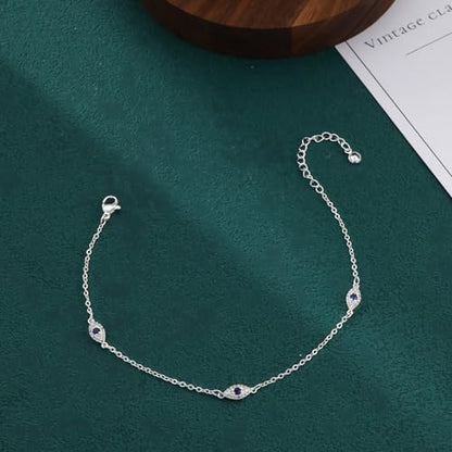 Rotnso Anklets for Women 14K Gold Silver Plated Ankle Bracelets Trendy Waterproof Boho Anklets Set Adjustable Dainty Cute Diamond Beaded Heart Non Tarnish Summer Beach Jewelry Gift - style: Evil Eye Diamond-SL