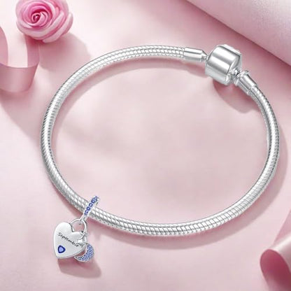 12 Months Birthstone Heart Charm Moon and Star Pendant Bead Compatible with Pandora Bracelet Women - style: September