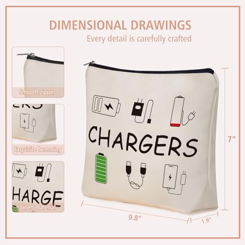 Cable Charger Makeup Bag,Charging Cord Electronics Accessories Travel Pouch | Girlly Canvas Tech Themed Cosmetic & Toiletry Organizer Case, Cute Christmas Birthday Gift for Women Teen Girls,Dorm Traveler - style: Chargers