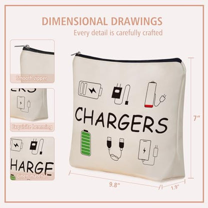 Cable Charger Makeup Bag,Charging Cord Electronics Accessories Travel Pouch | Girlly Canvas Tech Themed Cosmetic & Toiletry Organizer Case, Cute Christmas Birthday Gift for Women Teen Girls,Dorm Traveler - style: Chargers