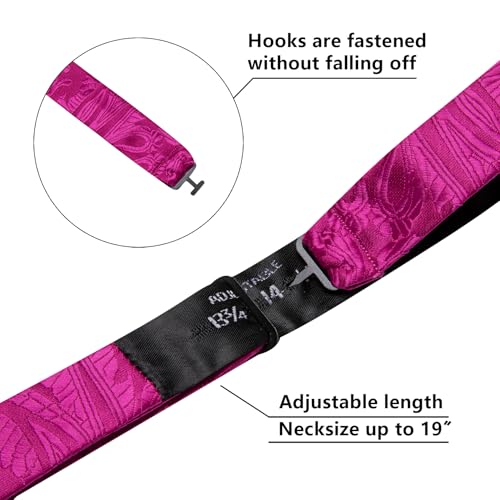 YOHOWA Bow Ties for Men Self-tied Silk Bowtie Solid Color with Lapel Pin and Handkerchief Cufflinks for Wedding Party Prom - color: Hot Pink Paisley a