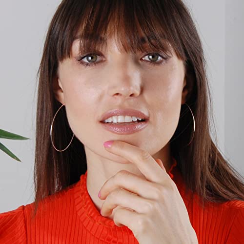 Thin Hoop Earrings for Women - Lightweight Wire Threader Loop Drop Dangles | Plated in 18K Gold or 925 Sterling Silver, Hypoallergenic and Safe for Sensitive Ears - color: 925 Silver Plated - 2" inch