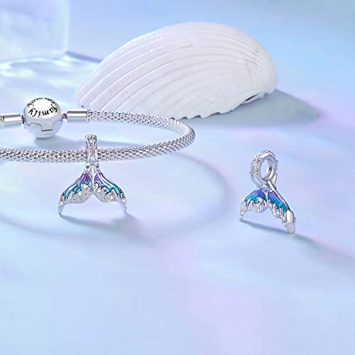 BISAER 925 Sterling Silver Charms for Bracelets Cat Dog Sloth Animal Beads Butterfly Fairy Heart Dangle Pendant Charms - color: Mermaid's tail
