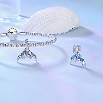 BISAER 925 Sterling Silver Charms for Bracelets Cat Dog Sloth Animal Beads Butterfly Fairy Heart Dangle Pendant Charms - color: Mermaid's tail