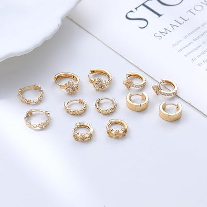 Wgoud Small Gold Hoop Earrings Set for Women, 6 Pairs 14K Gold Plated Hypoallergenic Lightweight Huggie Hoops Earrings, Trendy Cartilage Cubic Zirconia Earrings for Women Gifts. - color: D-Gold hoops