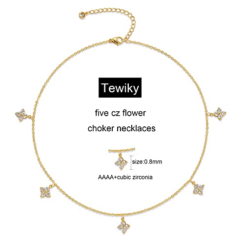 Tewiky Pendant Necklace for Women 14k Gold Plated Chain Choker Necklaces | Dainty Necklaces,Aesthetic Simple Necklace,Jewelry Gifts for Women - color: cross cz choker gold