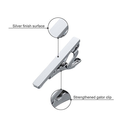 AnotherKiss Men's Fashion Alloy Metal 1.5" Skinny Tie Clip - 3 Pcs Set | Three 1.5 inch tie bars in silver tone keep skinny ties neat for business, weddings, formal events and Father's Day wear.