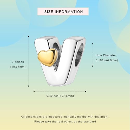 Two-Tone Gold Heart S925 Silver Letter Charm Fits Pandora Bracelet Necklace | Initial Bead Two-Tone Gold Heart, DIY European Bracelet Accessory, Gift for Ladies Birthday Anniversary Valentine - style: V