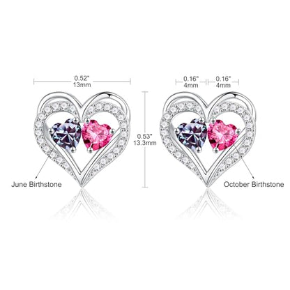 Iefil Birthstone Earrings for Women - 925 Sterling Silver Birthstone Earrings, Anniversary Birthday Gifts for Women Wife Girlfriend Mom - color: 06-10-Jun-Oct Birthstone