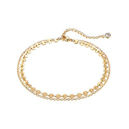 LOYATA Dainty Ankle Bracelet,14K Gold Plated Tiny Bead Anklet Dainty White Cubic Zirconia Cross Tassel Foot Chain Cute Lucky Moon Evil Eye Foot Jewelry Boho Anklets for Women - color: Layer Gold Bead