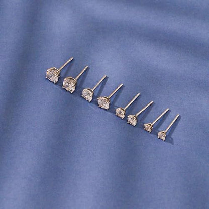Gold Stud Earring Set for Women Men, Round CZ Earrings Hypoallergenic | 925 Silver Post , 4 Holes Small Studs Earrings Multiple Piercing Cartilage Tragus Trendy Post Cute Earrings Stacks Jewelry - color: White gold