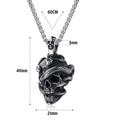 Skull Necklace for Men Stainless Steel Gothic Punk Emo Biker Necklace Jewelry for Men 60cm - style: Snake Skull