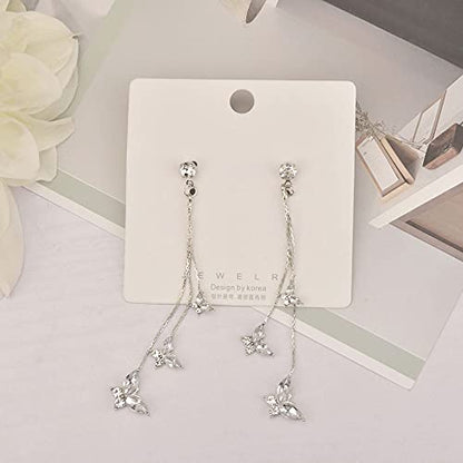 Temperament Crystal Butterfly Drop Dangle Earrings for Women Long Tassel Butterfly Stud Earrings - color: Silver