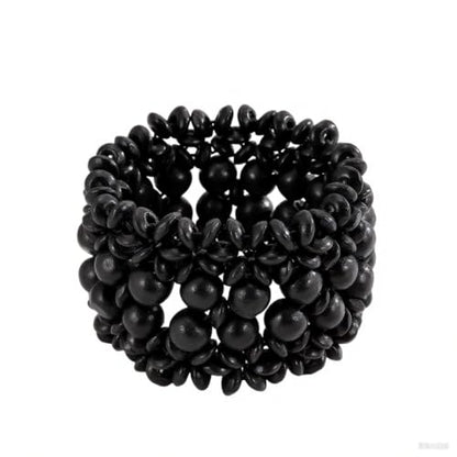 Bohemian Wooden Bead Bracelets Boho Colorful Handmade Elastic Stretch Bracelets Design for Women Summer Beach Festival Jewelry - color: Black