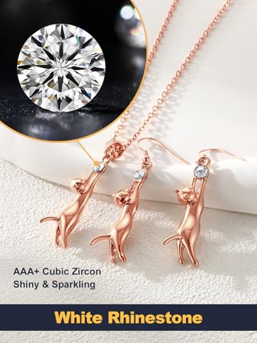 U7 Cat Pendant Necklace for Women Stainless Steel Cute Kitty Cat Jewelry Gift - style: Rose Gold(Necklace+Earrings)