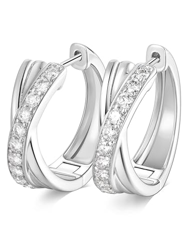 Women's Huggie Hoops with Birthstone 925 Sterling Silver Huggie Stud Hypoallergenic 14K Gold Plated Moissanite Earrings -Emerald Sapphire Ruby Hoop Earrings, Size 20 25mm - color: B -Silver CZ, size: 20mm (0.78 Inch)
