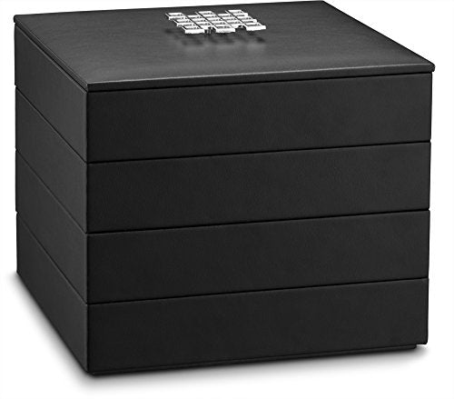 Glenor Co Jewelry Organizer Tray - 4 Stackable Trays & Lid with Mirror - 27 Slot Storage for Drawer, Dresser - Black - size: Square - 4 Trays + Lid Set - 27 Slots
