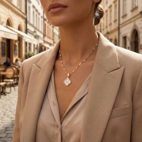 LETFLY 14K Four Leaf Clover Natural Shells Initial A-Z Necklaces for Women - color: Gold, style: Letter O