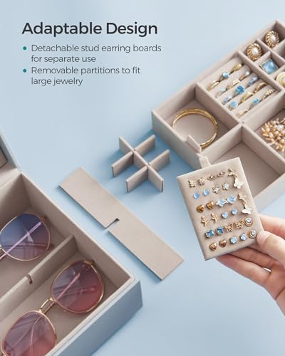 SONGMICS 2-Layer Jewelry Box, Jewelry Organizer with Handle, Removable Jewelry Tray, Jewelry Storage, Floating Effect, 8.1 x 9.4 x 4.3 Inches, Gift Idea, Misty Blue UJBC165Q01 - color: Misty Blue