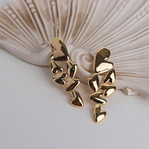 Jean Beau Chunky Gold Stone Stud Earrings for Women, Trendy Natural Gemstone Hypoallergenic Earing Valentine Jewelry Gift - color: Gold