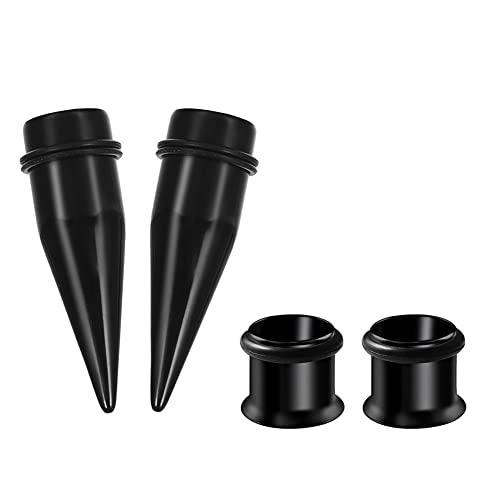 HEKEUOR 4 Piece 316l Steel Tapers and Tunnels Ear Stretching Kit Gauges Gauging Plugs Choose 1g 7/16 1/2 9/16 00g-14g - style: 7/16"(11mm) Black