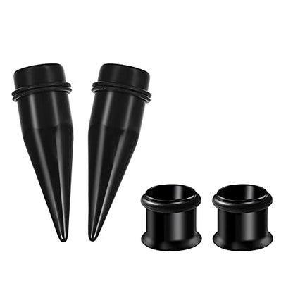 HEKEUOR 4 Piece 316l Steel Tapers and Tunnels Ear Stretching Kit Gauges Gauging Plugs Choose 1g 7/16 1/2 9/16 00g-14g - style: 7/16"(11mm) Black