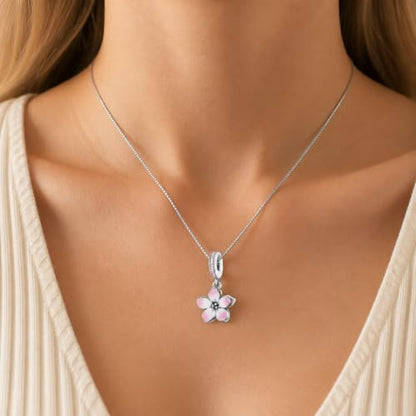 925 Sterling Silver Dainty Necklaces for Women Pendant Jewelry Gift for Her | Hypoallergenic Ocean Animal Love Cherry Blossom Jewelry, Ideal Valentine Birthday Christmas Graduation Gift for Wife Mom - color: Pink Cherry Blossom