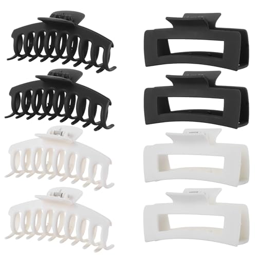 LuSeren 8 Pack White and Black Hair Clips for Women 4.3 Inch Large Hair Claw Clips for Women Thin Thick Curly Hair, Big Matte Banana Clips,Strong Hold jaw clips - color: White and Black