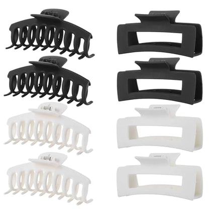 LuSeren 8 Pack White and Black Hair Clips for Women 4.3 Inch Large Hair Claw Clips for Women Thin Thick Curly Hair, Big Matte Banana Clips,Strong Hold jaw clips - color: White and Black