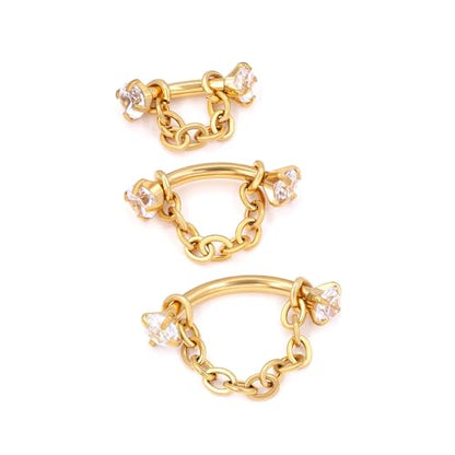 3 Pcs 316L Stainless Steel 16G Tragus Helix Rook Piercing Jewelry with Chain, Cartilage Earrings for Women, Belly Button Ring Vertical Labret Lip Piercing Jewelry - color: Gold, size: Prong Setting