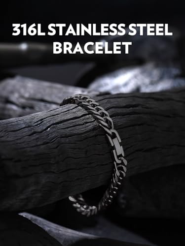 Bandmax Cuban Bracelets for Men, Stainless Steel Link, 7.5"/8.3"/9" Length | 7/8/12mm Width, Miami Wristlet Chain, Steel/Black/Gold Tone, Hip Hop Jewelry, Gift for Son Grandson Husban - color: Black