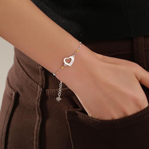 DS Mother Daughter Matching Bracelets,Adjustable Stainless Steel Gift Set | mother’s Day & Birthday Gift Box,Heart Charm,Mommy & Me Style,18K Gold Plated,Hypoallergenic,Daily Wear,Fits Women Teen Girls - color: Silver-6
