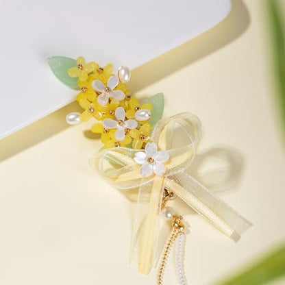A Pair Wedding Hair Clips, Handmade Floral Design Crystal Hair Clips Pearl Barrettes, Rhinestones Flower Clips Pearl Headpieces Hair Pins Hair Accessories for Women Girls (Yellow&White) - color: Yellow&White