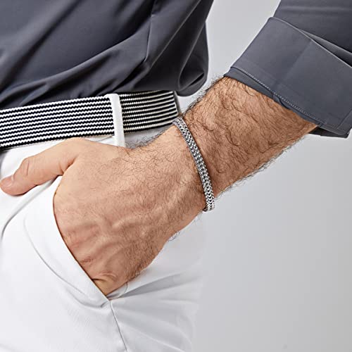 Mens Bracelet-Stainless Steel Magnetic Clasp Franco Chain Bracelets for Men - color: B-silver