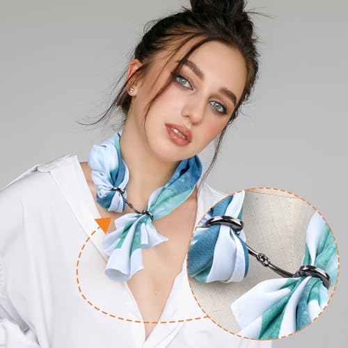 Joez Wonderful Scarf Ring Clip, Wide Band Chunky Chain Silk Scarf Buckle, Shawl Clips Scarf Clasp Holder Scarves Pin - color: (Horsebit) Black