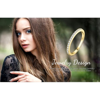 JewelryPalace 6 Stone Cubic Zirconia Half Eternity Stackable Wedding Rings for Women, 14K White Yellow Rose Gold Plated 925 Sterling Silver Promise Rings for Her, Simulated Diamond Wedding Band Ring - color: B-half eternity-yellow gold palted Brass