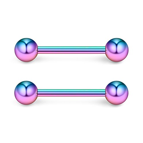 316L Stainless Steel Nipple Shield Barbell Ring Bar Body Piercing 14G - style: Mix Color(10pcs)-12mm